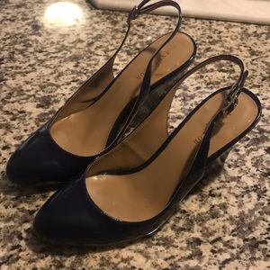 Navy Blue Patent Leather Ann Taylor Wedge